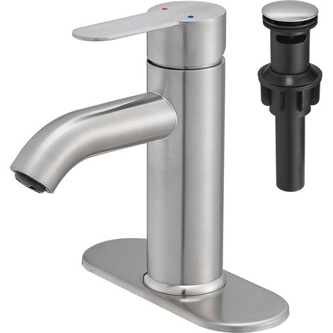 Robinet de lavabo, inox, nickel brossé, monocommande, 3 trous (1/5)