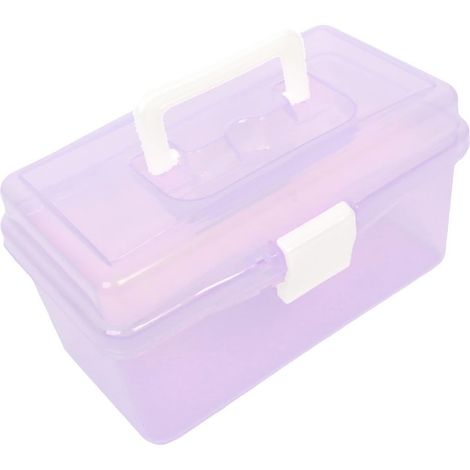 Boîte de rangement pour outils à poignées en plastique 2 niveaux, transparente violette, Sourcing (1/2)