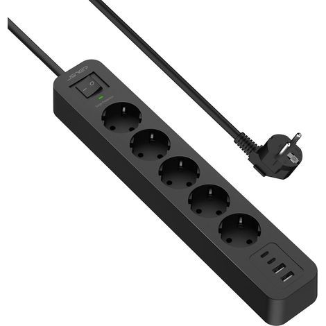 Power Strip with 5 Outlets, 1050J Surge Protector, 4 USB Ports, 2m Cable, Home Office (1/5)