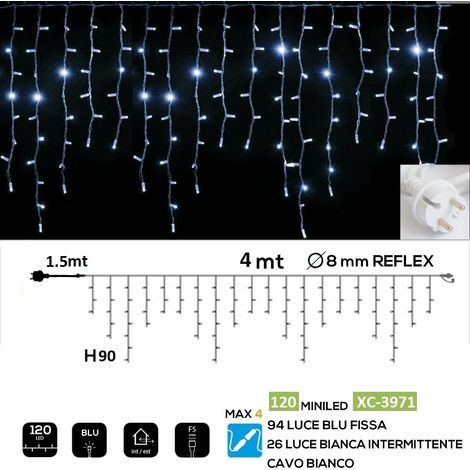 Tenda luminosa 4 mt catena luci per natale feste natalizie addobbo esterno impermeabile IP44 professionale Bianco freddo