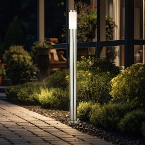 Aussenlampe mit Steckdosen Außensteckdose mit Licht Garten Aussensteckdose Edelstahl, 1x LED 9W 810lm 3000K, DxH 7,6x110 cm