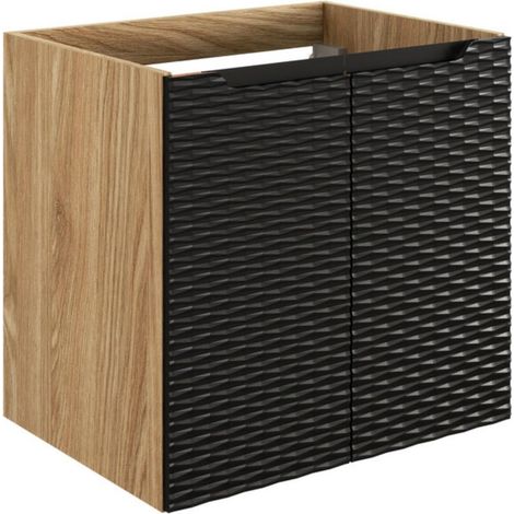 Möbelwaschtisch YOKA – Helles Eichenholz und Schwarz – B60 × T46 × H57 cm – Zum Aufhängen