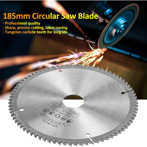 Lame de scie circulaire argentée TCT 185 mm pour la coupe du bois, 80 dents + 3 bagues de réduction