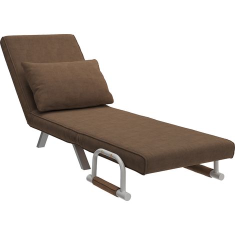 Fauteuil chauffeuse canapé-lit Convertible 1 Place déhoussable Grand Confort Coussin Pieds accoudoirs métal suède Marron (1/5)