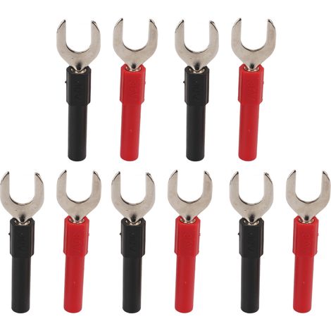 Lot de 10 fiches bananes en Y, rouges et noires, jack 4 mm, plaquées cuivre et nickel, pour multimètres et applications électroniques. (1/5)