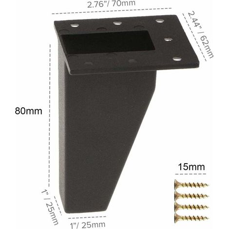 4 Pièces Pieds de Meubles,Pieds de Meubles Obliques en Métal en Aluminium,Remplacement de Jambes de Canapé pour Armoire Canapé Commode de Table, Vis de Montage Incluses,Noir, 80 mm (1/4)