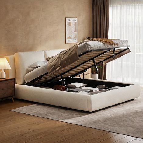 Cadre de lit beige en boucle 230 x 174 x 90 cm (1/5)