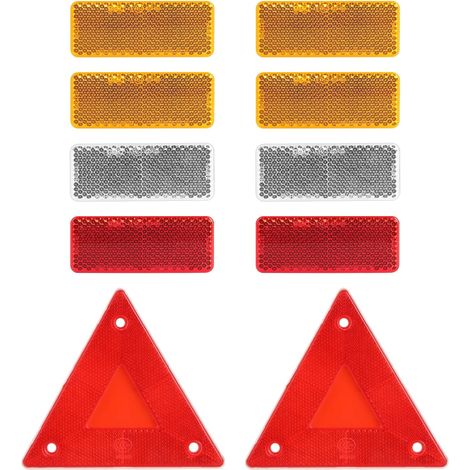 Lot de 10 réflecteurs yeux de chat - Jaune, blanc et rouge - Réflecteurs autocollants adhésifs - Triangle rectangulaires rétroréflecteurs - Réflecteurs suspendus pour voiture, camion, caravane (1/5)