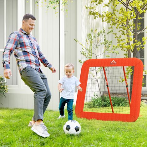 Red de rebote para fútbol, ajustable, plegable, con estructura metálica, red de PE para todo tipo de clima, incluye estacas, color rojo. (1/5)