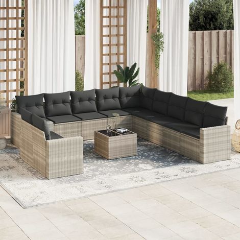 vidaXL Set Divano Giardino 12 pz con Cuscini Grigio Chiaro Polyrattan (1/3)