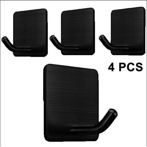 Lot de 4 crochets autocollants noir pour serviettes, manteaux, vêtements, en acier inoxydable (1/5)