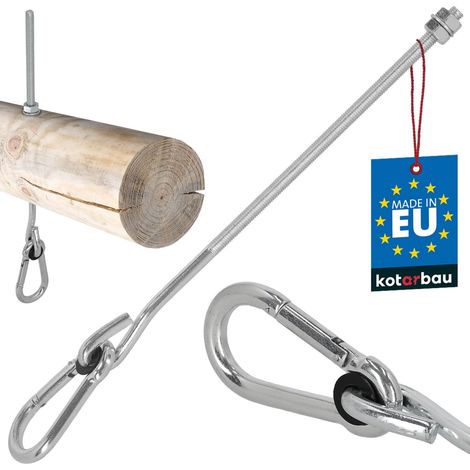 KOTARBAU® Crochet de Balançoire - Acier Galvanisé - M10 x 330 mm - Argent - avec Mousqueton - pour Bois - Accroche Balancoire - Résistant