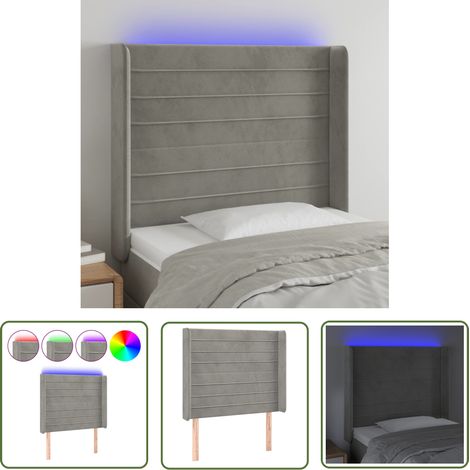 The Living Store Tête de lit à LED Gris clair 83x16x118/128 cm Velours - Tête De Lit Led - Tête De Lit Velours - Tête De Lit Moderne - Éclairage Led - Têtière De Lit (1/5)