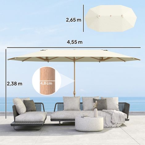 Parasol double 455x265cm, manivelle acier polyester 180g/m² UPF30+ (1/5)
