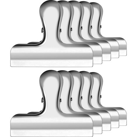 Clip Para Bolsas - Acero Inoxidable - 7,6 Cm De Ancho - Sellado Hermético - Para Alimentos Y Papel - Paquete De 10 Unidades (1/5)