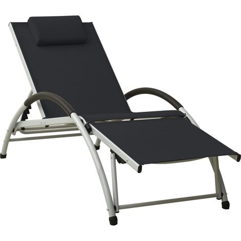 Lettino prendisole sedia a sdraio lettino prendisole letto da giardino mobili da esterno per patio con cuscino in textilene nero 020012563