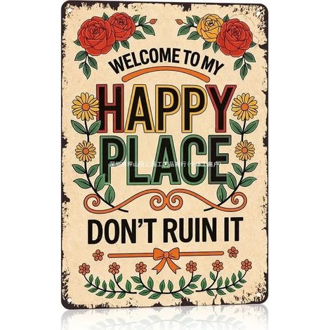 Neues Vintage-Metallschild – Happy Place Metallplakette – 30 x 40 cm