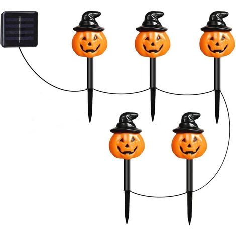 Guirlande lumineuse solaire Halloween citrouille LED extérieur jardin décoration festive orange 32 x 8 cm (1/5)