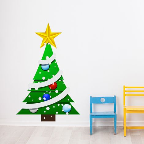 Sticker Noël le sapin et sa guirlande - Autocollants stickers adhésifs noël - décoration fêtes - 80x60cm (1/5)