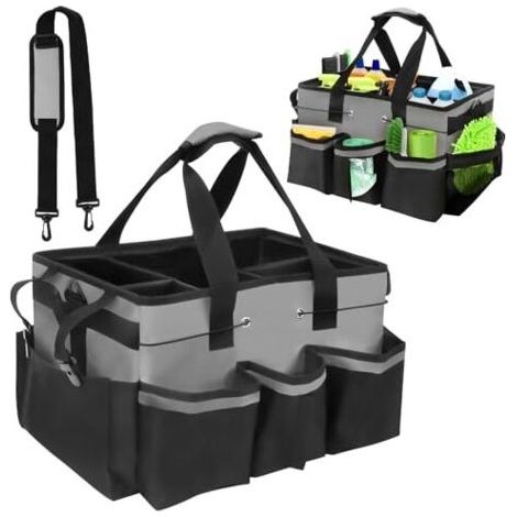 Pair Panier de rangement pour produits de nettoyage avec poignée, sac de rangement avec bandoulière réglable pour organiser les produits de nettoyage, pour le ménage et le rangement dans la voiture (g (1/5)