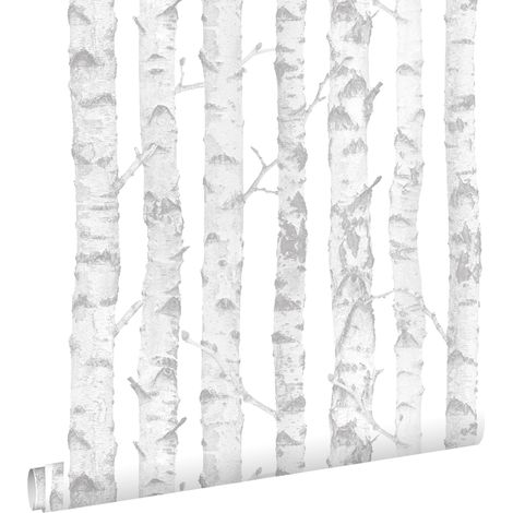 papier peint troncs de bouleau argent et blanc  - ESTAhome (1/5)