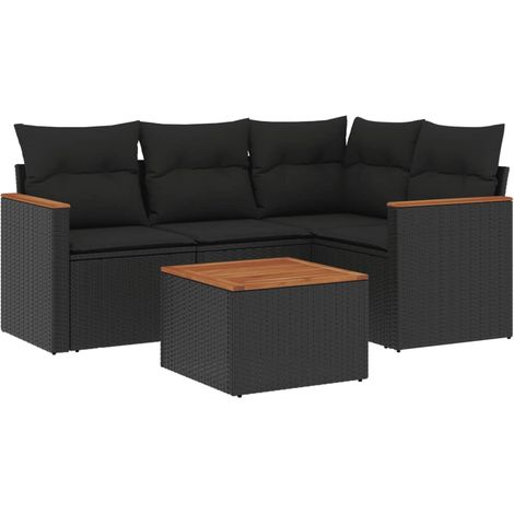 vidaXL Set Divani da Giardino 5 pz con Cuscini in Polyrattan Nero (1/5)