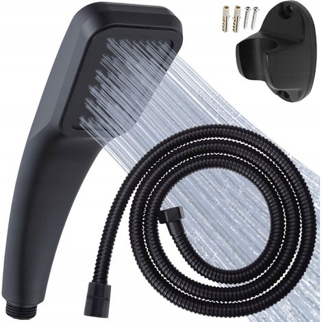 Conjunto de ducha negro, ducha de mano + manguera + soporte para ducha (1/5)