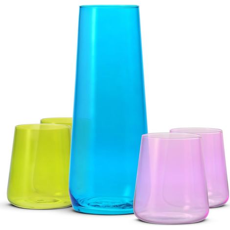 Carafe avec 4 verres multicolores - 1 l - Sans plomb