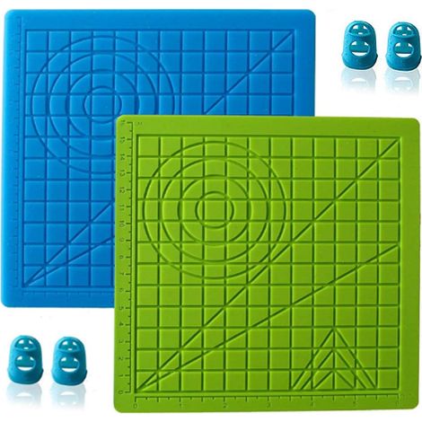 Tapis pour Stylo 3D, 2 Pièces Imprimante 3D Stylo Outils de Dessin Tapis en Silicone avec Modèles de Base, Accessoires pour Stylo 3D (17 × 17 cm, Bleu & Vert)