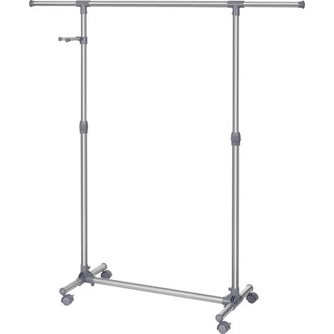 SONGMICS Appendiabiti con Attaccapanni con Gancini Porta Abiti in Acciaio a Rotelle con Ruote Altezza Larghezza Regolabile Stand Stender Grigio LLR01G (1/5)