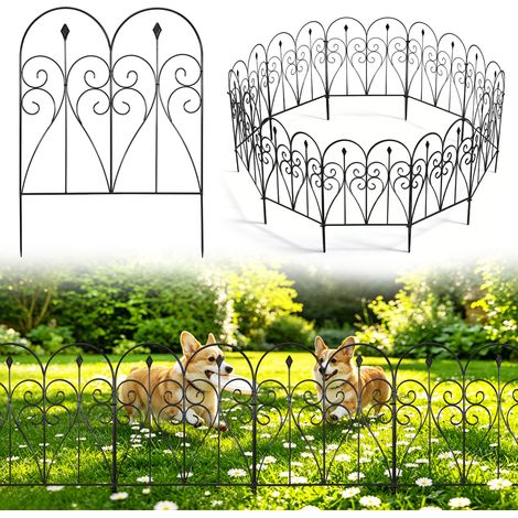 Clôture jardin métal 5 pcs 81x60 cm, bordure décorative à planter, barrière gazon massif animaux - Noir (1/5)