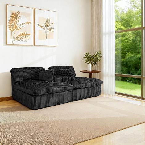 Sofá convertible de 2 plazas, sofá modular de pana, sofá esquinero convertible con cojín de muelles, para salón, oficina o dormitorio (negro, 2 plazas)