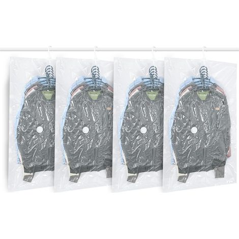 Lot de 4 sacs de Rangement sous Vide Suspendre pour vêtements,Transparents et réutilisables Housse sous vide pour vetement,pour costumes,costumes, robes, manteaux ou vestes(4, 105x70 cm) (1/5)