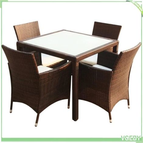 Ensemble à manger extérieur - FAF EICY - 43121 - Rotin synthétique résistant - Cadre acier & pieds aluminium - Table 90x90 cm (1/5)