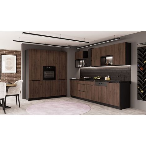 Küche MONZA LOFT - 280 + 180 cm Küchenzeile Küchenblock Einbauküche Nussbaum Okapi matt + Schwarz matt (1/5)