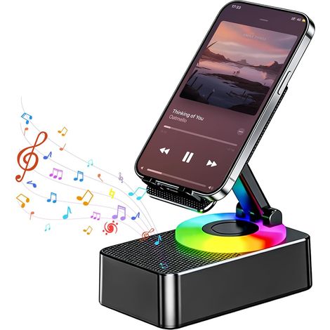 Support Téléphone Rotatif avec Haut-Parleur Bluetooth Intégré, Veilleuse à Intensité Variable, Chargeur sans Fil, Idée Cadeau (1/5)