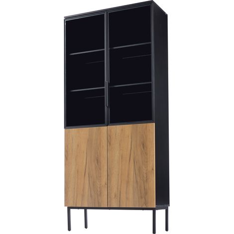 Vetrina in vetro con LED 74 x 31 x 180 cm nero e rovere (1/5)