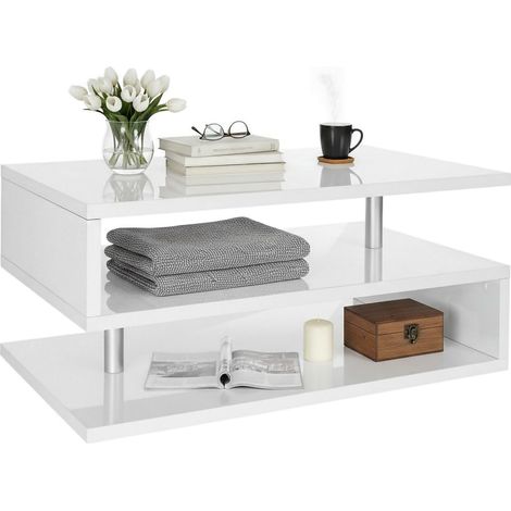 Dmora - Mesa de centro Goffredo, Mesita de salón, Mueble bajo de almacenaje, Mesa de centro, 90x55h41 cm, Blanco brillo