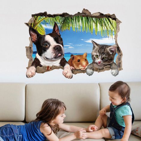 Selbstklebende, ablösbare Wandaufkleber mit Tiermotiven (Hund, Katze, Ratte) zur Dekoration von Wohn- und Büroräumen (1/5)
