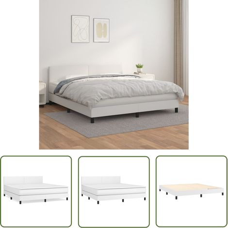 The Living Store Sommier à lattes de lit avec matelas Blanc 160x200cm Similicuir - Lit Plateforme - Lit Double - Literie Blanche - Matelas À Ressorts Ensachés - Tête De Lit Ajustable (1/5)