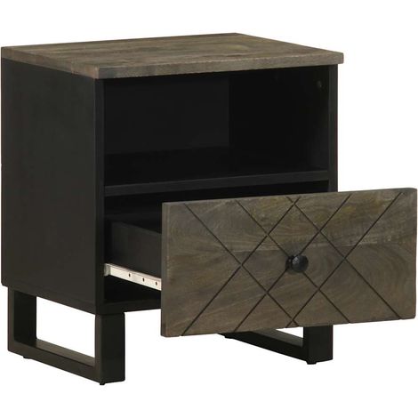 Maison Exclusive - Comodino Nero 40x33x46 cm in Legno Massello di Mango (1/5)