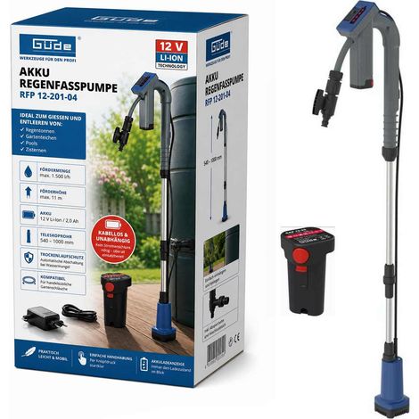 Güde Akku Regenfasspumpe 12V RFP 12-201-04 Gartenpumpe mit Akku + Ladegerät