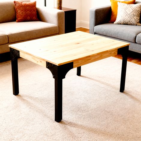 Mesa de centro Boston 80x80x46cm estilo industrial en madera de pino natural y acero negro BoxFurniture