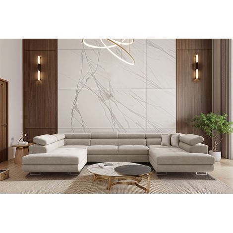 Wohnlandschaft Schlafsofa Sofa CARMELO in Stoff Nova Hellgrau (1/3)