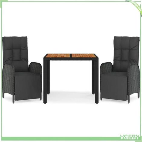Ensemble jardin - FAFEICY - 3185074 - Noir - Résine tressée - Table acacia - Chaises inclinables (1/5)