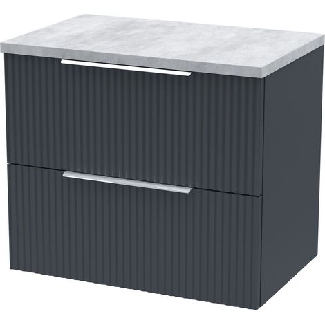 Tixall Fluted 2 Drawer Wall Hung Vanity Unit with Laminate Worktop, Dark Grey, 600mm (1/4)