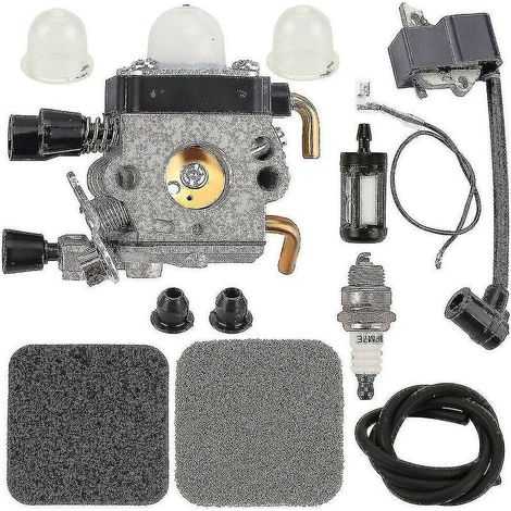 Vergaser- und Zündspulen-Set für Stihl FS75, FS80, FS80R und FS85 – Enthält 1 Vergaser, 2 Luftfilter und 1 Zündspule – Metall (1/5)
