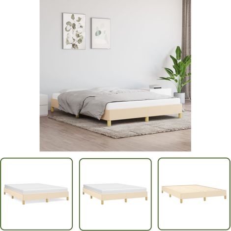 The Living Store Bettgestell ohne Matratze Creme 140x200 cm Stoff - Bettrahmen - Doppelbett - Cremefarbenes Bett - Lattenrost - Holzrahmen (1/5)