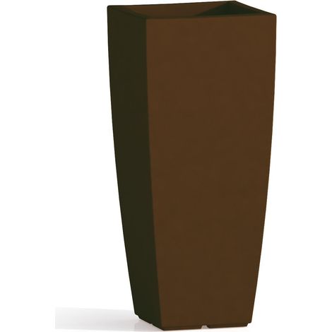 Vaso Cromia Square quadrato e alto tinta unita in resina Made in Italy -Marrone / Square (1/5)