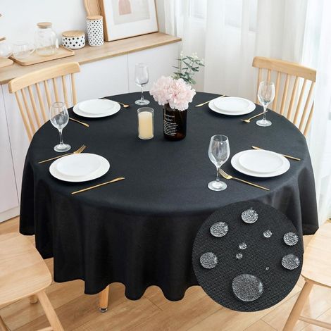 Runde Tischdecke Leinenoptik 160cm Schwarz, Wasserabweisend, Pflegeleicht